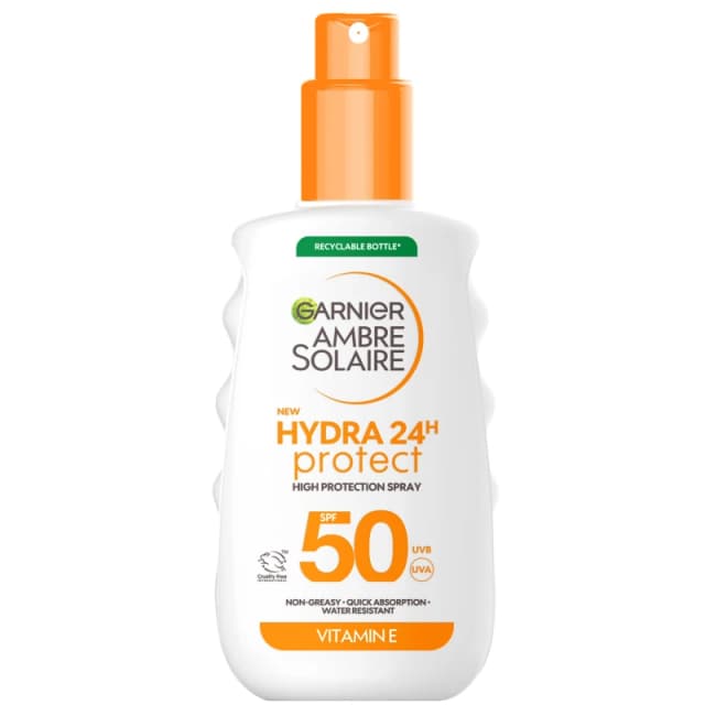 Garnier Ambre Solaire SPF 50 Hydra 24 Hour Protect High Protection UVB & UVA Hydrating Sun Cream Spray 150ml