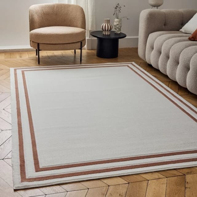 THE RUGS Carmel Modern Area Rugs & Runners Bordered Design Soft Pile in Terracotta Size: 160cm x 230cm Terracotta Unisex 160cm x 230 cm