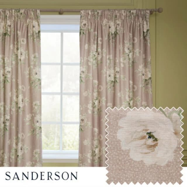 Sanderson Sanderson Adele Floral Chenille Room Darkening Pencil Pleat Curtains in Light Pink Size: 117cm width x 137cm drop Light Pink 117cm width x