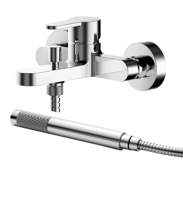Balterley Wall Mount Round Bath Shower Mixer Tap with Shower Kit Chrome Silver unisex