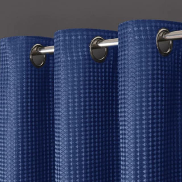 Velosso Waffle Weave Total Blackout Jacquard Eyelet Header Curtains in Navy Size: 117cm width x 183cm drop Navy Unisex 117cm width x 183cm drop