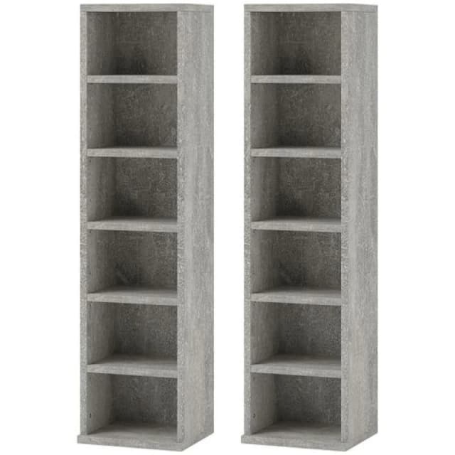 HOMCOM Set of 2 CD Storage Units w/ Adjustable Shelves Cement Grey 833-872V00LG
