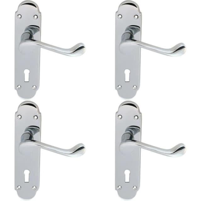 Loops 4x PAIR Victorian Upturned Handle on Lock Backplate 170 x 42mm Polished Chrome Multi