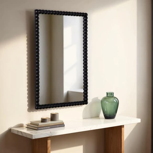 Home Garden Direct Lecco Wooden Wall Mirror with Beaded Frame 60x90cm in Black Size: 60x90cm Black Unisex 60x90 cm