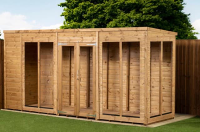 Empire Sheds Empire Pent Summerhouse 14X4 Dipped Treated Tongue And Groove Wooden Garden Shed Double Door (14' X 4' / 14ft X 4ft) (14X4)