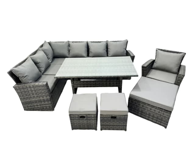 Fimous 10 Seat Rattan High Back Corner Sofa Set with 3 Stools Chair in Dark Grey Dark Grey Unisex