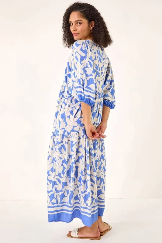 Roman Womens Floral Print V-Neck Maxi Dress in Blue Blue Female One Size
