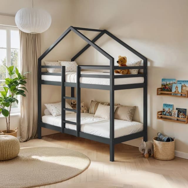 Flair Nest House Bunk Bed in Grey Size: EU Single Grey Unisex EU Single
