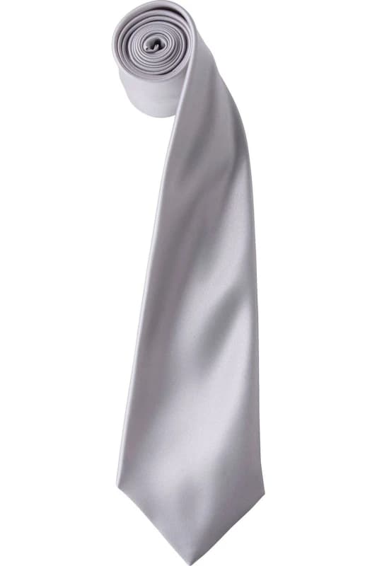 Premier Premier Men Plain Satin Tie (Narrow Blade) in Silver Silver One Size Male 5055805451903