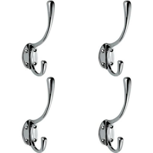 Loops 4x Victorian Hat & Coat Hook on Oval Backplate 64mm Projection Polished Chrome Multi