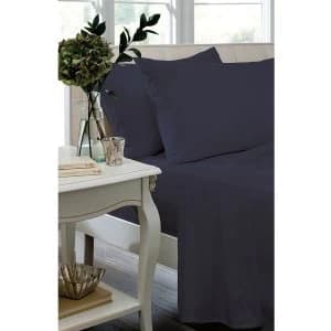 Catherine Lansfield Navy Non-Iron Plain Dye Flat Sheet - Single