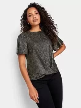 M&Co Angel Sleeve Foil Wrap Top, Gold, Size 14, Women
