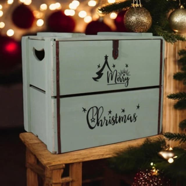 Minster Merry Christmas Box - Wood - L36 X W42 X H30 Cm - Rustic Green
