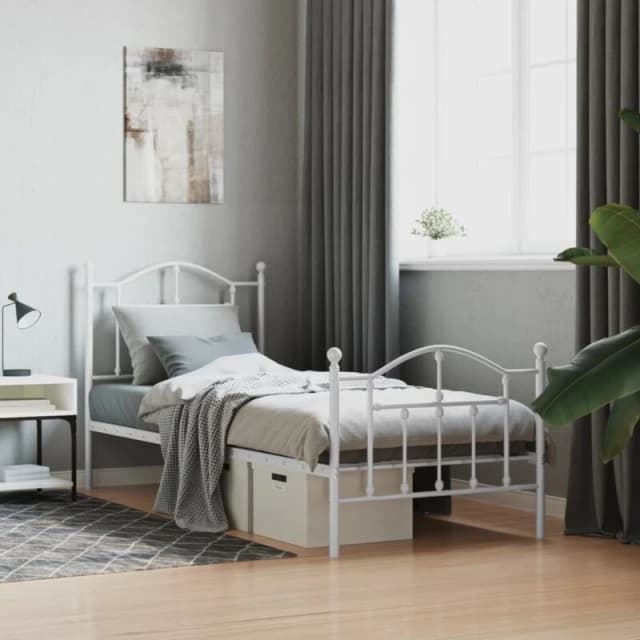 Vidaxl Metal Bed Frame Without Mattress With Footboard White 80X200 Cm, White 353497
