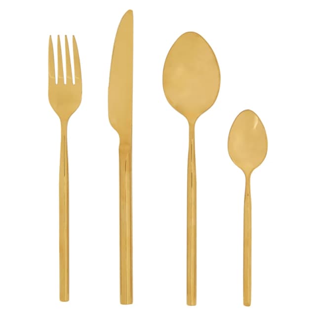 Premier Housewares Modern Retro 16 PC Gold Finish Cutlery Set Gold