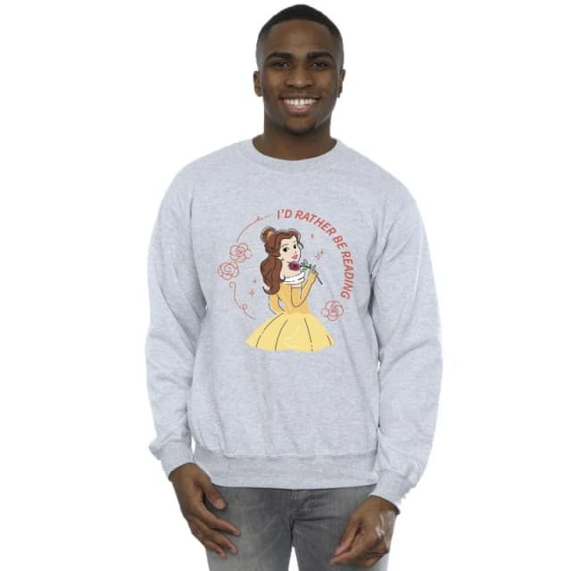 Disney Men Beauty And The Beast I'd Rather Be Reading Sweatshirt in Grey Size: Small Grey S Male 5063153509986