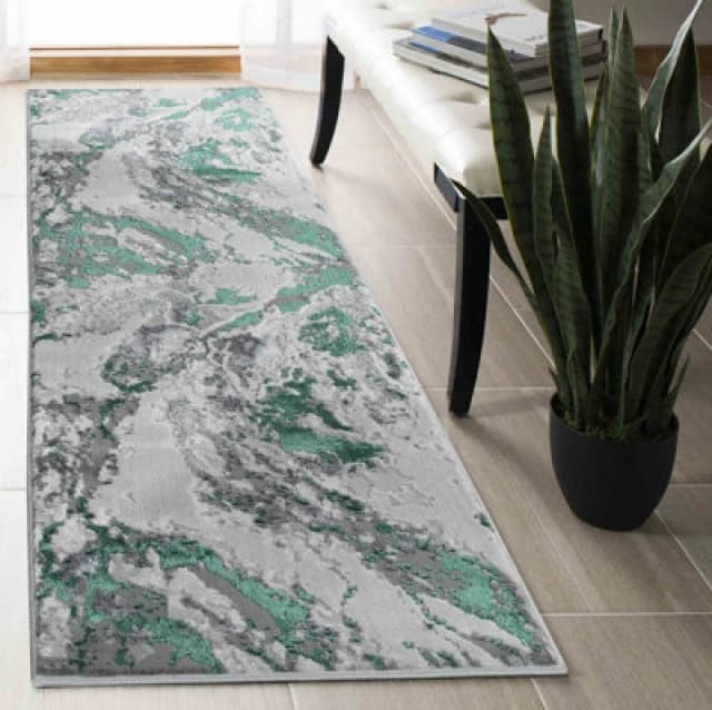 Picasso Modern Waterflow Abstract Area Rugs Aqua 60X220 Cm
