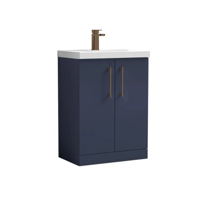 BALTERLEY Balterley Level Contemporary Bathroom Floor Standing 2-Door Vanity Unit & Basin, Midnight Blue, 600mm BALARN2903AH1516