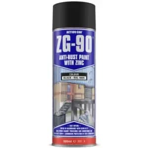 ZG-90 Black Anti Rust Cold Zinc Galvanising Colour Spray Paint 500ml - Black - Action Can