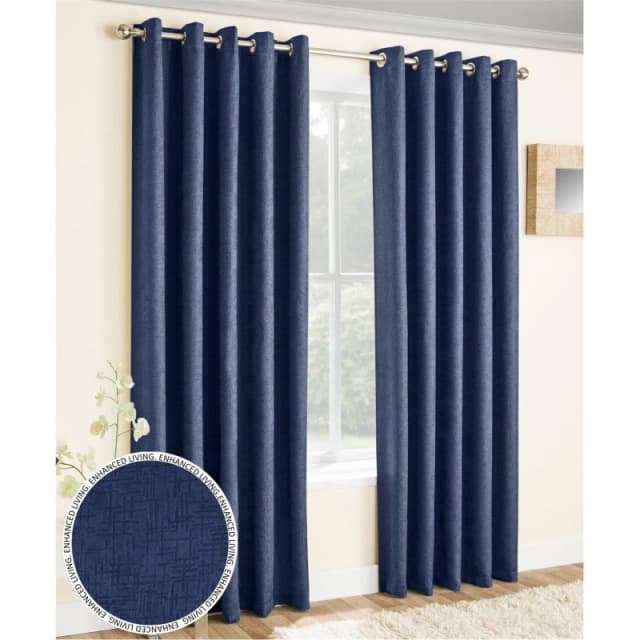 Enhanced Living 'Vogue' Navy Eyelet Thermal Noise Reducing Dim Out Curtains Pair Navy