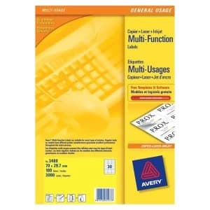 Avery 70x30mm Copier Labels White - 30 Per Sheet 3000 Labels