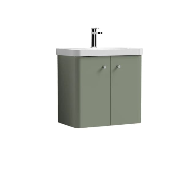 Balterley Wall Hung 2 Door Vanity Unit with Ceramic Sink Satin Green 600mm Green