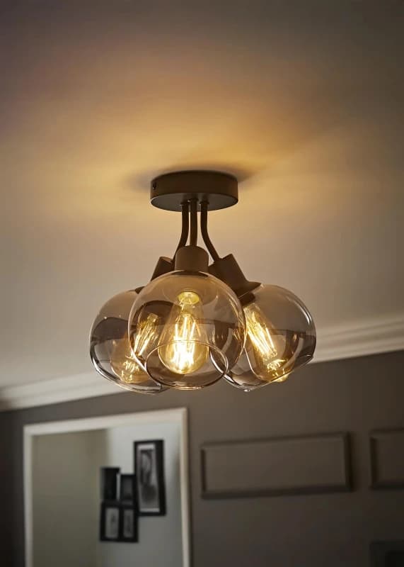 ValueLights ValueLights Bellamy 3 Way Glass Globe Bubble Cluster Flush Ceiling Light and Bulbs in Black One Size Unisex 5059406070150