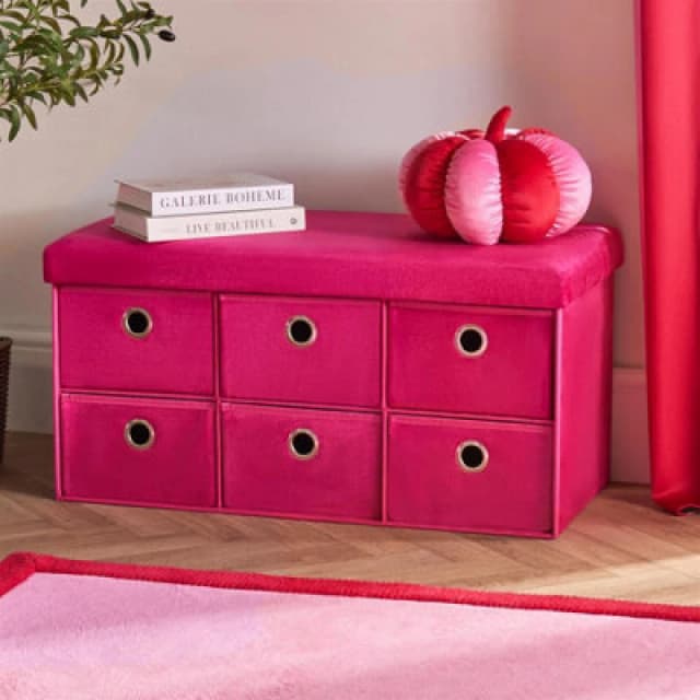 OHS OHS Storage Cube Unit 6 Draw Ottoman Space Saving Velvet Chest Shoe Organiser in Pink Pink One Size Unisex 5027434232925
