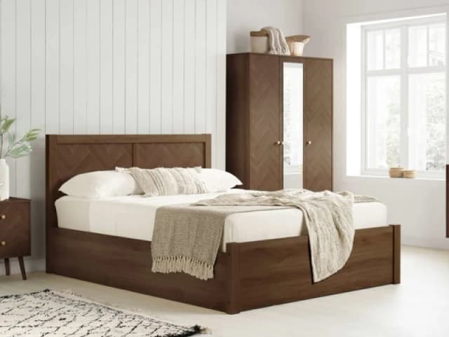 Birlea Herringford Walnut Wooden Ottoman Bed Frame - 4ft6 Double