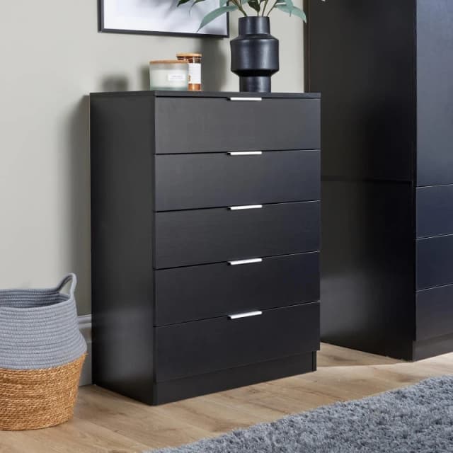 Home Source Phoenix 5 Drawer Chest Bedroom Storage Unit Black