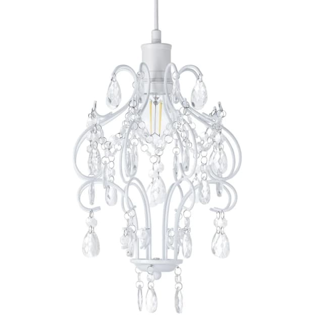 Happy Homewares Traditional Shabby Chic Chandelier Style Pendant Shade with Acrylic Droplets in White White Unisex