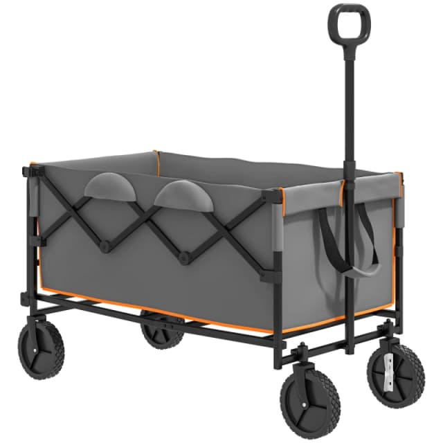 Outsunny 160L Folding Trolley Cart W/ Adjustable Handle - Grey/Orange TJ Hughes Grey 5063603389335