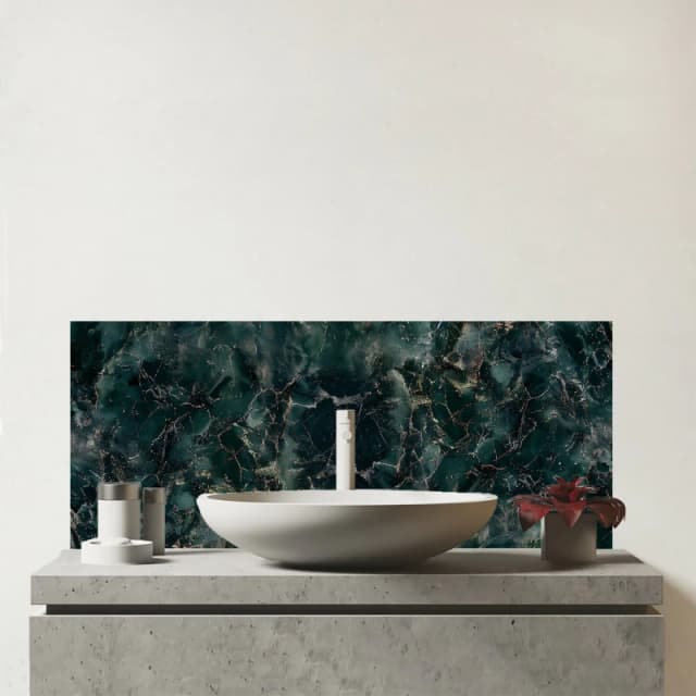 Warren Reed - Designer Dark Green Quartz Effect Glass Bathroom Splashback Green Unisex
