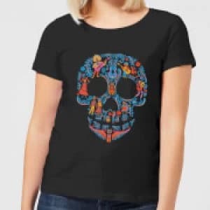 Coco Skull Pattern Womens T-Shirt - Black
