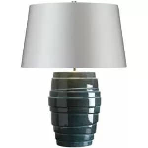 Loops - Table Lamp Linear Ridged Blue Glaze Silver Sheer Fabric Shade LED E27 60W
