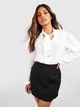 Boohoo Button Through Volume Sleeve Blouse - White, Size 14, Women