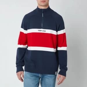 Tommy Jeans Mens Colourblock Zip Mock Neck Sweatshirt - Twilight Navy/Multi - L