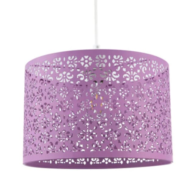 Happy Homewares Lavender Lilac Moroccan Metal Pendant Lamp Shade With Floral Decor
