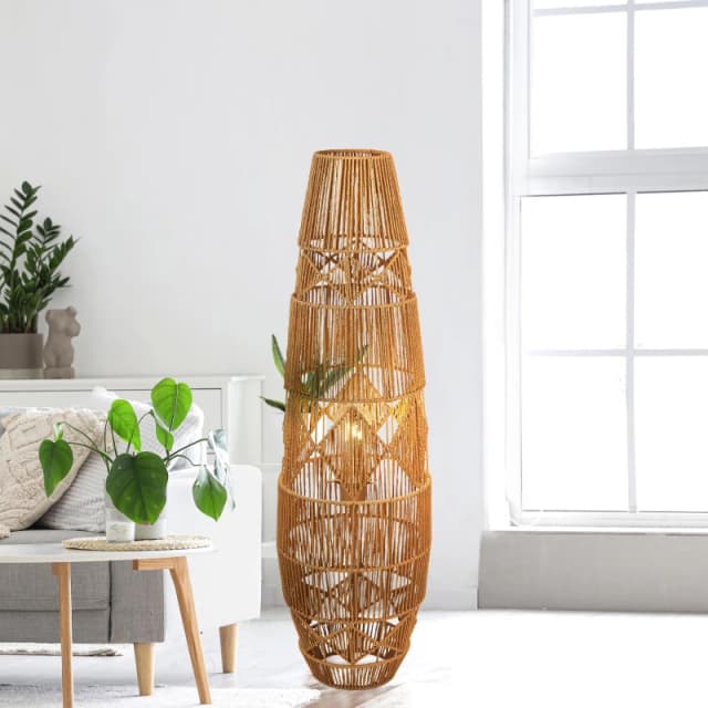 Lighting Collection Diamond Pattern Rattan Floor Lamp, Brown 700808