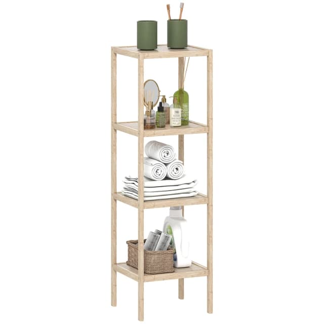 HOMCOM Bathroom Storage Shelving Unit, Freestanding Bamboo Shelves, Natural Natural