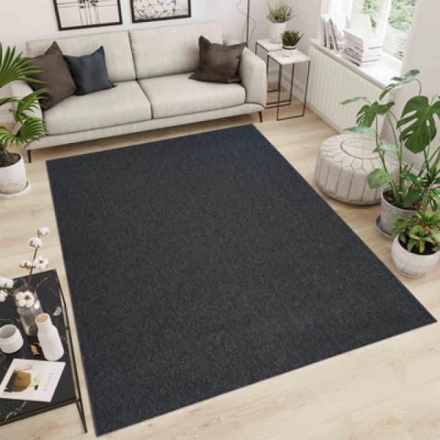 Simple Low Pile Modern Tufted Area Rugs For Living Room With Felt Backing Dark Grey 120X170 Cm