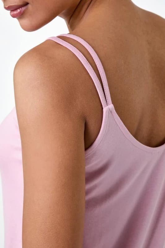 Roman Womens Plain Double Strap V-Neck Stretch Vest Top in Light Pink Size: 14 Light Pink Female 14