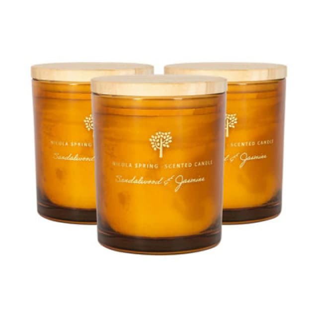 Nicola Spring 3X Scented Candles - 130G - Sandalwood & Jasmine - Sweet Creamy Fragrance Jarred Long Burn Home Fragrance Candle