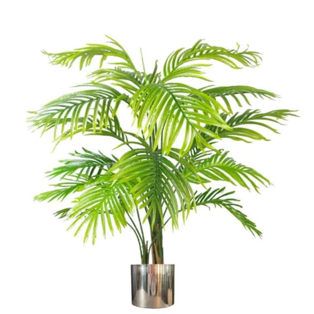Leaf 130cm Artificial Areca Palm Tree - Realistic With Silver Metal Planter Green