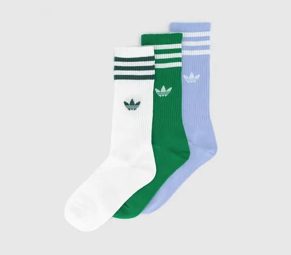 Adidas Crew Sock 3 Pair Socks Violet Tone Green White Purple, S