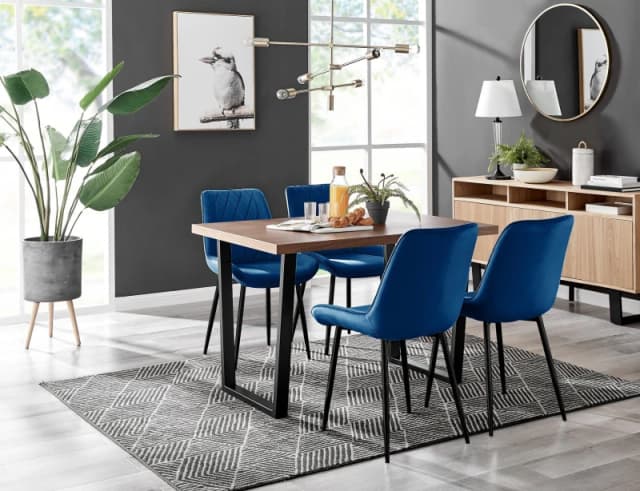 FurnitureboxUK FurnitureboxUK Kylo Brown Wood Effect Dining Table With Black 'U' Legs & 4 Pesaro Velvet Chairs in Navy Navy One Size Unisex 5056542638