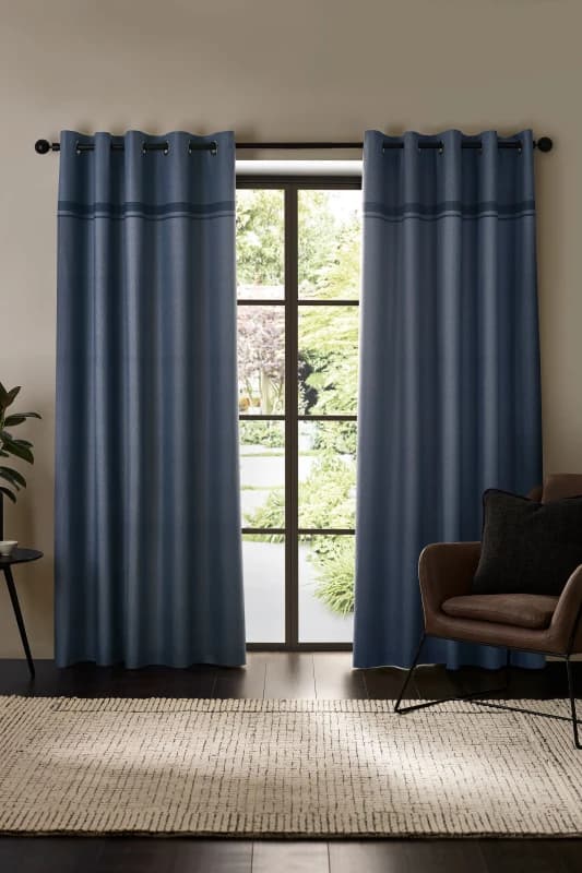 Catherine Lansfield Catherine Lansfield 'Melville' Lined Eyelet Curtains in Blue Size: 229cm width x 229cm drop Blue 229cm width x 229cm drop Unisex