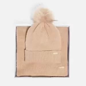 Barbour International Womens Sparkle Beanie And Scarf Set - Oat