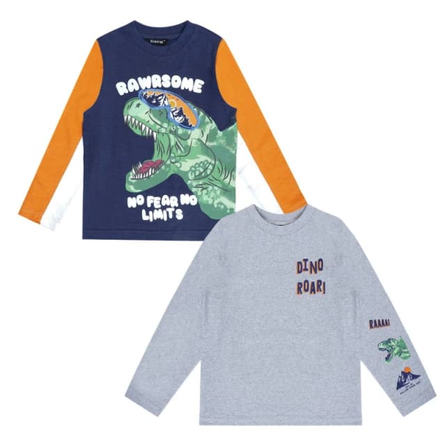 Firetrap Dino 2 Pack Long Sleeve T-Shirts - Multi Multi One Size