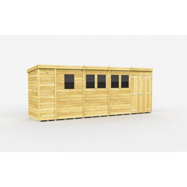 Buttercup Farm 17 x 4 Feet Pent Shed - Double Door W/ Windows - L118 x W492 x H201cm in Brown Brown Unisex